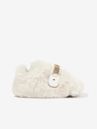 Shop Moschino Baby Girls Furry Slippers In White
