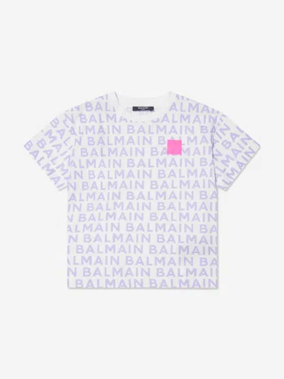 Shop Balmain Girls Logo Print T-shirt In White