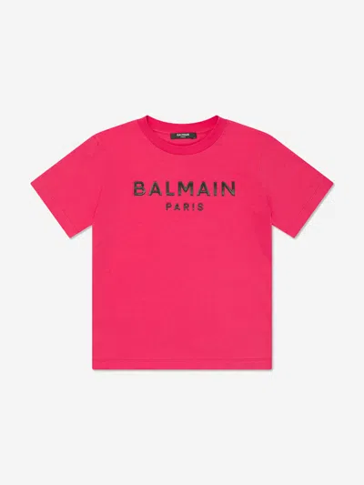 Shop Balmain Boys Logo T-shirt In Pink