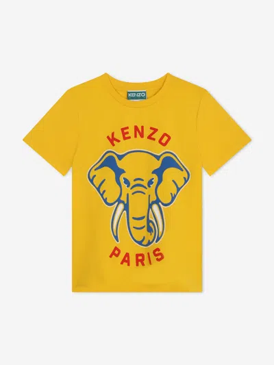 Shop Kenzo Boys Elephant Print T-shirt In Yellow