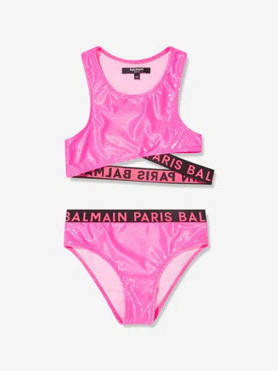 Shop Balmain Girls Logo Bikini In Pink