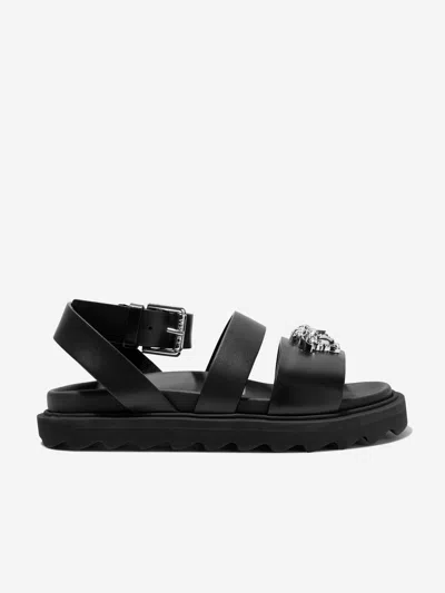 Shop Versace Kids Leather Medusa Logo Sandals In Black