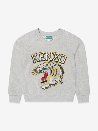 Shop Kenzo Boys Tiger Logo Sweatshirt In Grey