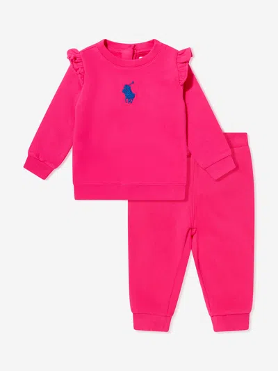 Shop Ralph Lauren Baby Girls Logo Tracksuit In Pink