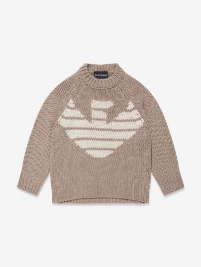 Shop Emporio Armani Boys Wool Knitted Jumper In Brown