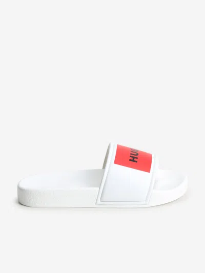 Shop Hugo Boys Logo Sliders In White