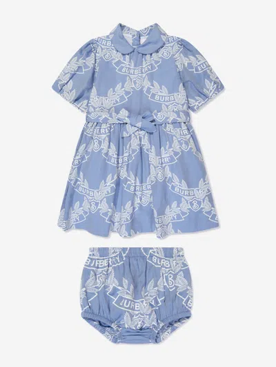Shop Burberry Baby Girls Geraldine Crest Dress In Blue