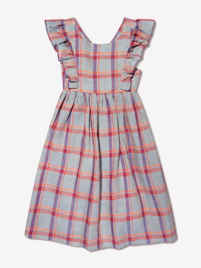 Bonpoint Girls Checked Linen Carole Dress In Grey