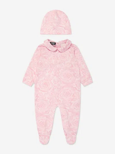 Shop Versace Baby Girls Barocco Babygrow Gift Set In Pink