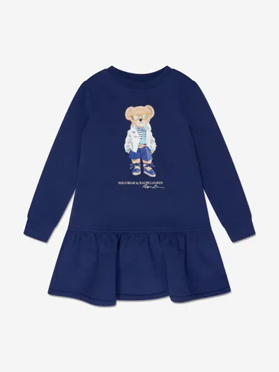 Shop Ralph Lauren Girls Bear Fleece Dress In Blue