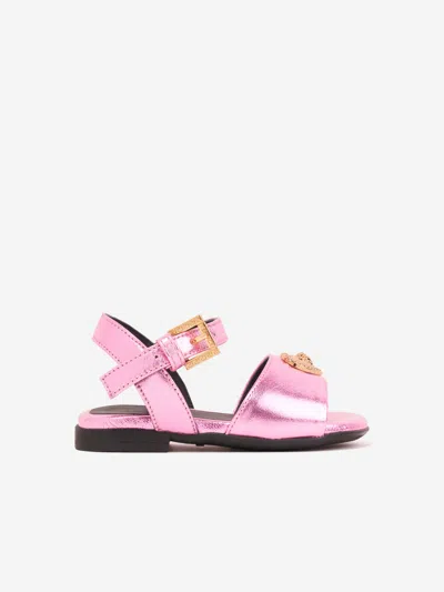 Shop Versace Girls Heart Logo Sandals In Pink