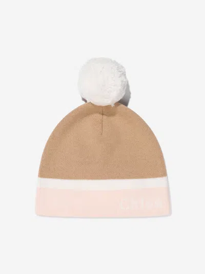 Shop Chloé Girls Knitted Pull On Hat In Ivory