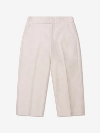 Shop Fendi Boys Cotton And Linen Trousers In Beige