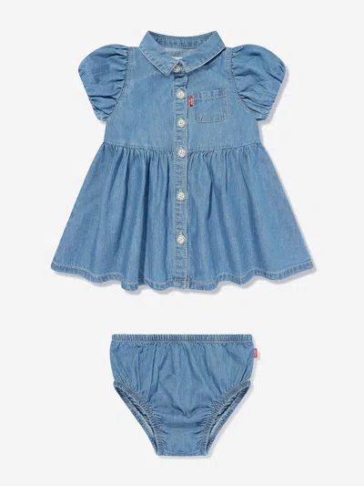 Shop Levi's Wear Baby Girls Denim Dress Set In Blue