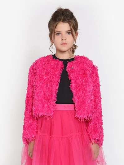 Shop Monnalisa Girls Feathered Jacket In Pink