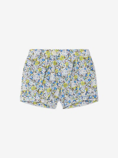 Shop Bonpoint Baby Girls Short Square Floral Shorts In Blue
