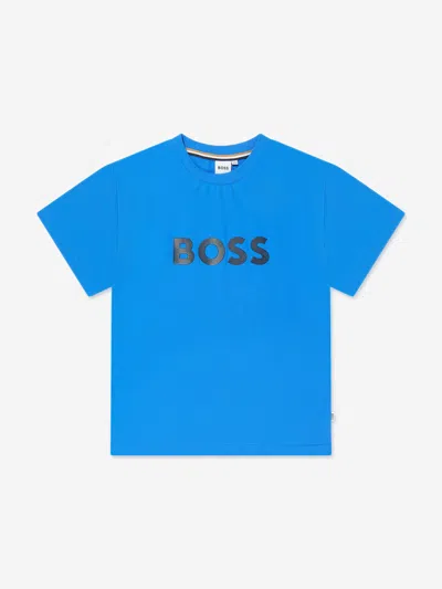 Shop Hugo Boss Boys Logo Print T-shirt In Blue