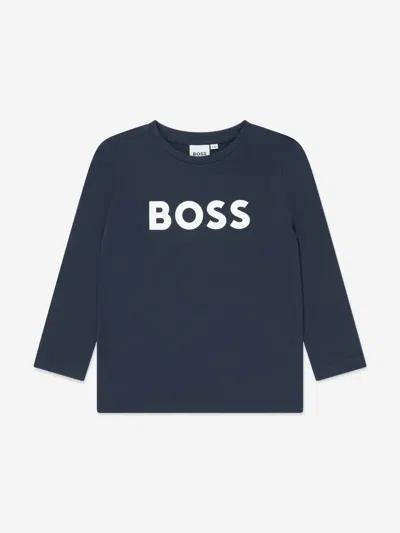 Shop Hugo Boss Boys Long Sleeve Logo T-shirt In Blue