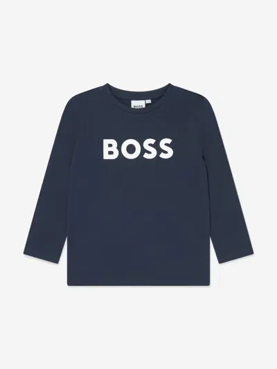 Hugo Boss Boys Long Sleeve Logo T-shirt In Blue