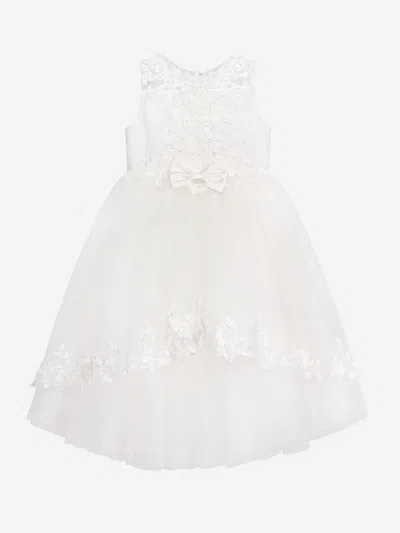 Sarah Louise Floral-embroidered Bow Tulle Dress In Ivory
