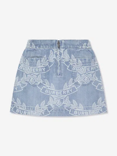 Shop Burberry Girls Maxine Crest Skirt In Blue