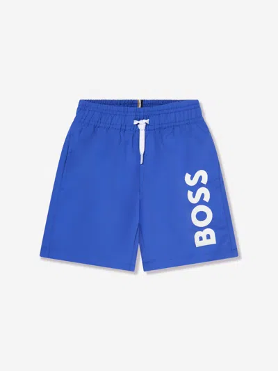 Shop Hugo Boss Boys Logo Swim Shorts In Blue