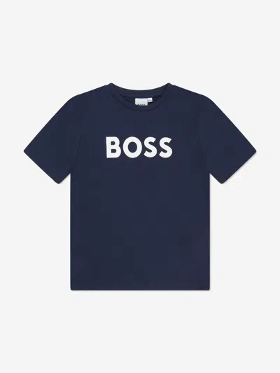 Shop Hugo Boss Boys Logo T-shirt In Blue