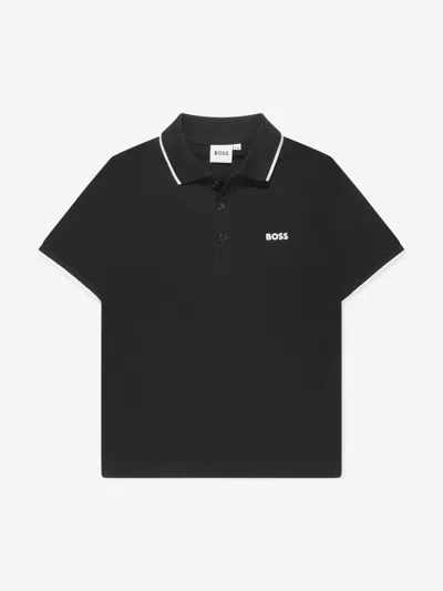 Hugo Boss Boss Boys Black Cotton Logo Polo Shirt In Black