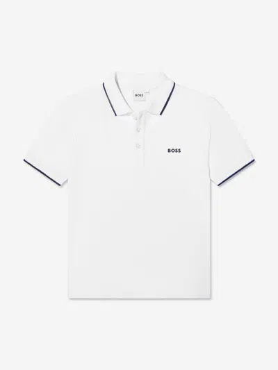 Shop Hugo Boss Boys Logo Print Polo Shirt In White