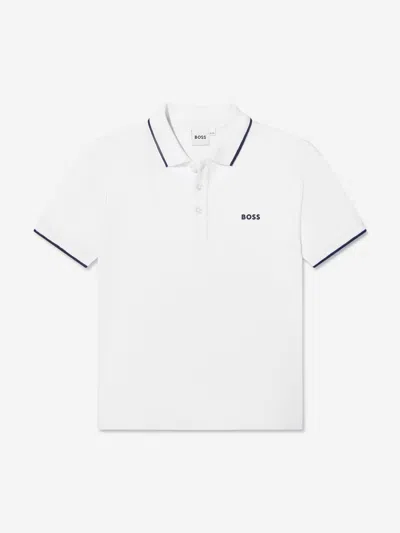 Hugo Boss Boss Boys White Kids Logo-embroidered Cotton-pique Polo Shirt 4-16 Years 14 In White