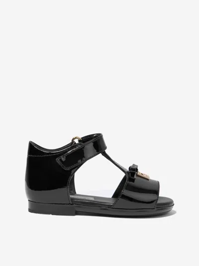 Shop Dolce & Gabbana Girls Patent Leather Sandals In Black