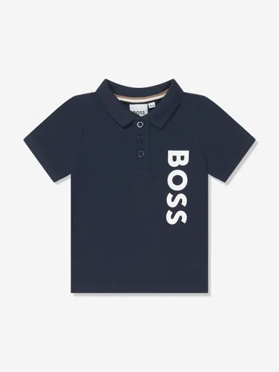 Shop Hugo Boss Baby Boys Logo Print Polo Shirt In Blue