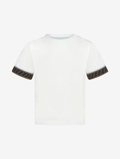 Shop Fendi Baby Boys Ff Logo Trim T-shirt In White