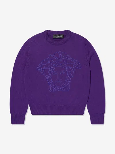 Versace Girls Wool Logo Jumper In Purple