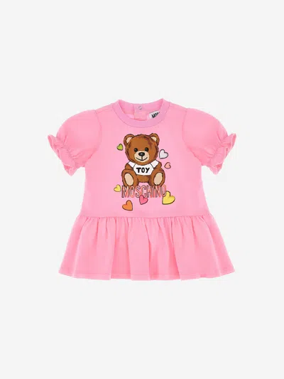 Shop Moschino Baby Girls Cotton Teddy Heart Dress In Pink