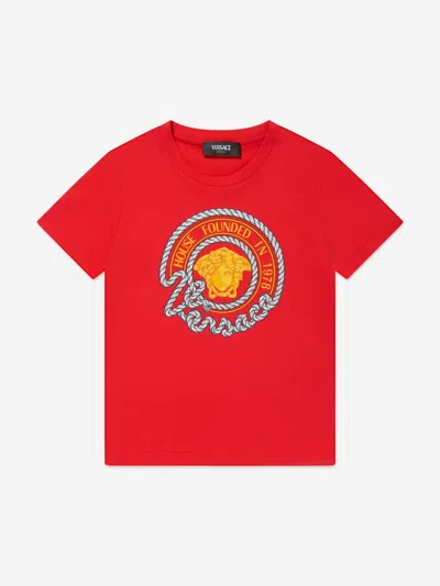 Shop Versace Boys Nautical Medusa Logo T-shirt In Red