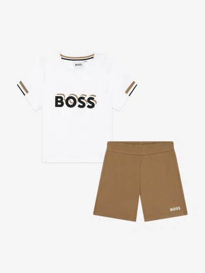Shop Hugo Boss Baby Boys T-shirt And Shorts Set In Beige
