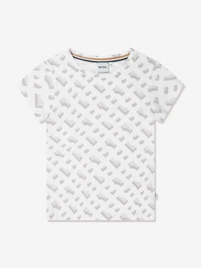 Shop Hugo Boss Girls Monogram Print T-shirt In White