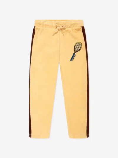 Shop Mini Rodini Kids Tennis Embroidered Terry Joggers In Yellow