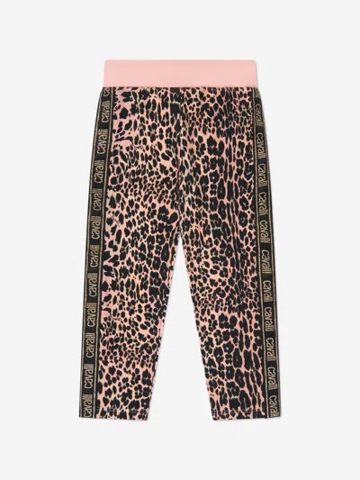 Roberto Cavalli Girls Cotton Leopard Print Leggings In Pink