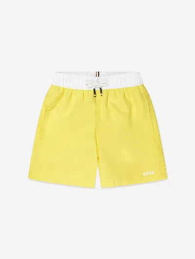 Shop Hugo Boss Boys Logo Swim Shorts In Yellow