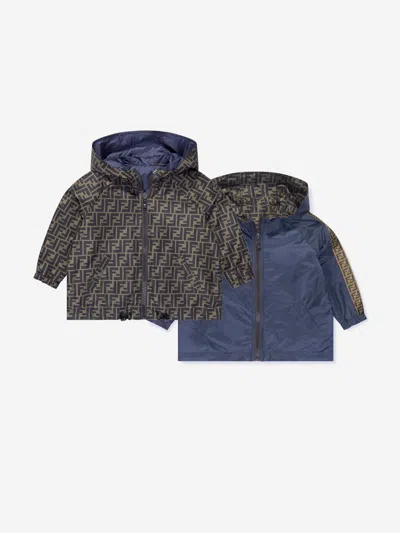 Shop Fendi Kids Reversible K-way Jacket In Blue