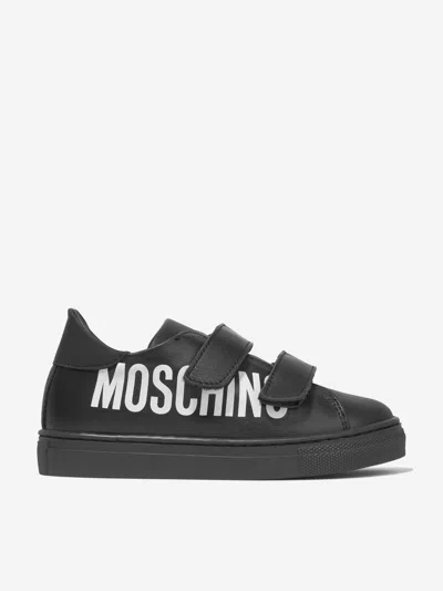 Shop Moschino Kids Leather Maxi Logo Trainers Eu 19 Uk 3 Black