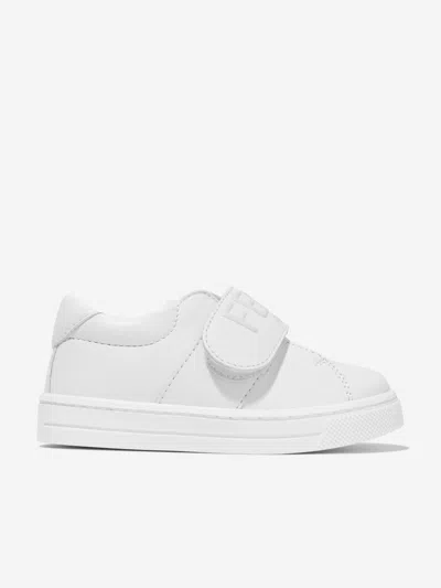 Shop Fendi Kids Leather Logo Trainers In White