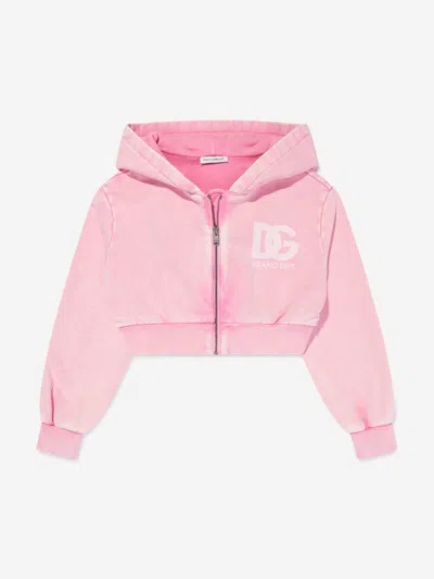 Shop Dolce & Gabbana Girls Logo Zip Up Top In Pink