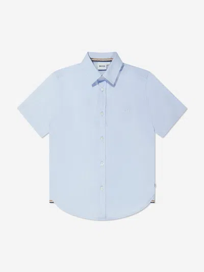 Shop Hugo Boss Boys Short Sleeve Logo Shirt In Blue