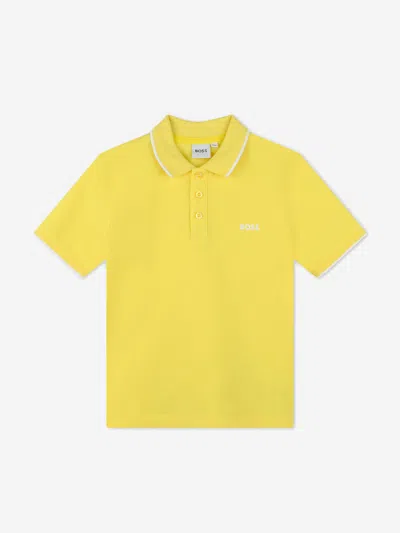 Shop Hugo Boss Boys Logo Print Polo Shirt In Yellow