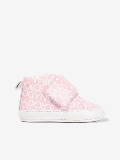Shop Dolce & Gabbana Baby Girls Leather Logo Pre-walkers In Pink