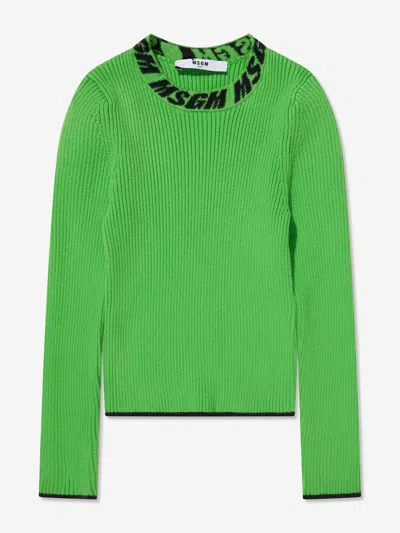 Msgm Girls Rib Knitted Turtleneck Jumper In Green