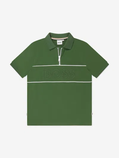 Shop Hugo Boss Boys Embroidered Logo Polo Shirt In Green